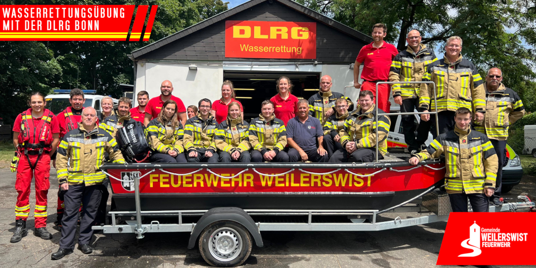Gruppenbild der Wasserrettungsübung mit der DLRG